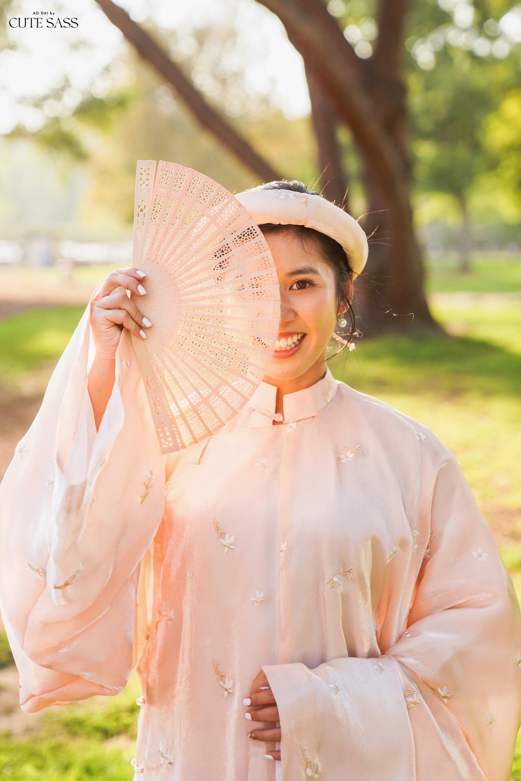 Áo Tấc - Embroidery Peach (Top and Headband, No Pants)