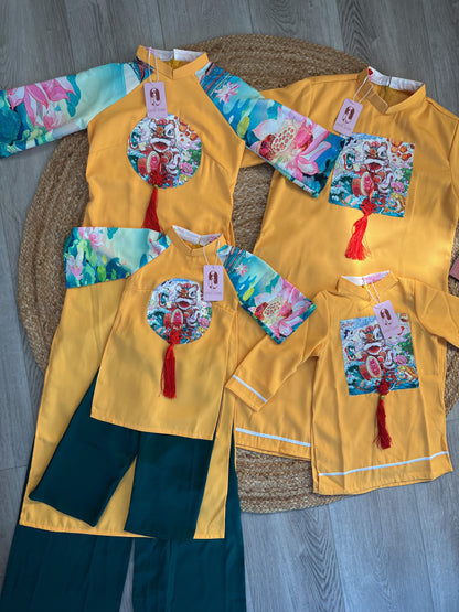 Family Yellow Lotus & Koi Ao Dai Set