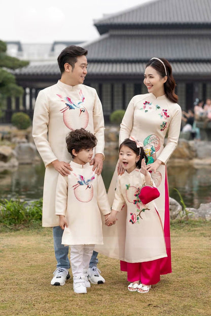 Family Cream Embroidery Ao Dai Set