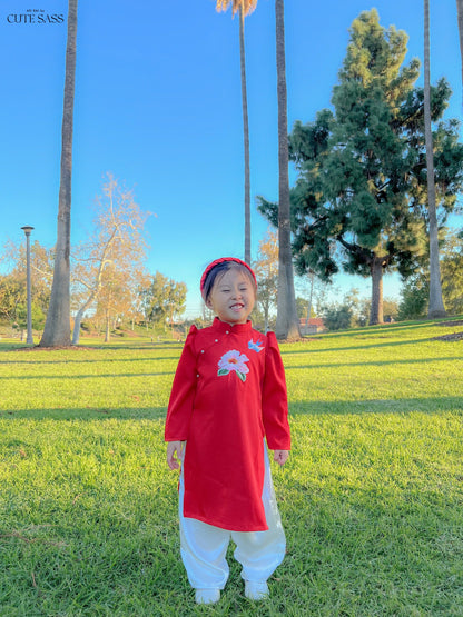 Family Red Embroidery Ao Dai Set (No Headband)