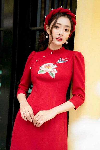 Family Red Embroidery Ao Dai Set (No Headband)