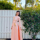 Peach Embroidery Ao Dai Set | Pre-made Traditional Vietnamese Ao Dai | Women Ao Dai with Pants | Lunar New Year| Ao Dai Truyen Thong