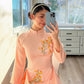 Peach Embroidery Ao Dai Set | Pre-made Traditional Vietnamese Ao Dai | Women Ao Dai with Pants | Lunar New Year| Ao Dai Truyen Thong