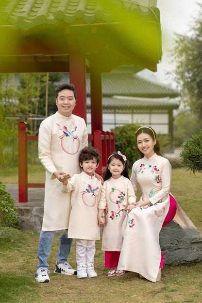 Family Cream Embroidery Ao Dai Set