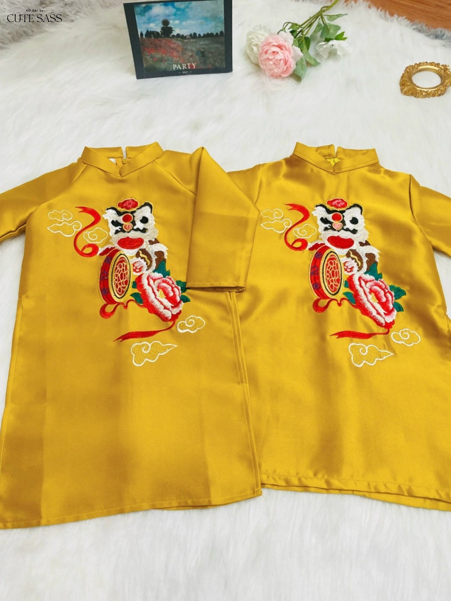 Family Yellow Embroidery Ao Dai Set