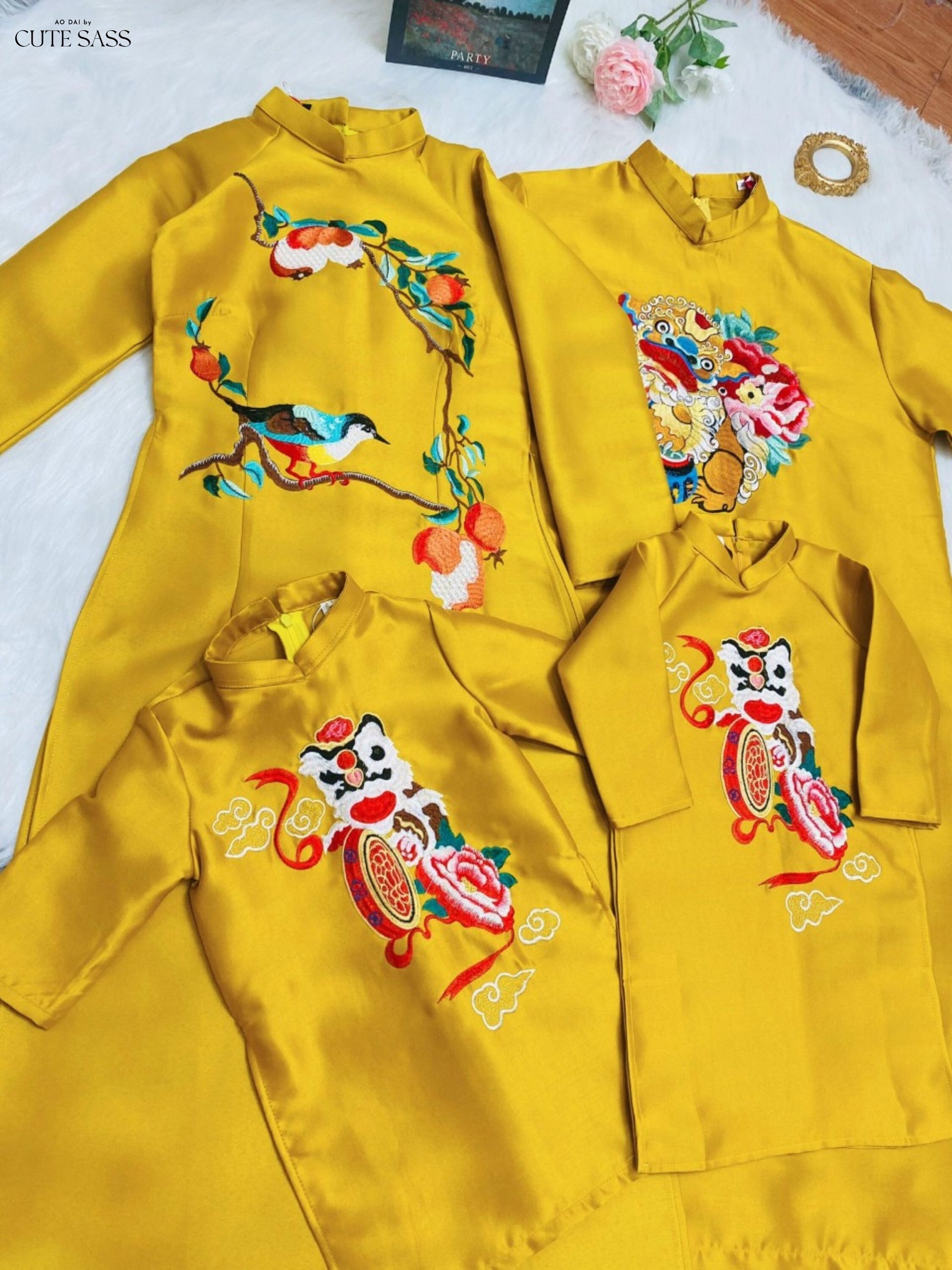 Family Yellow Embroidery Ao Dai Set