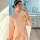 Peach Embroidery Ao Dai Set | Pre-made Traditional Vietnamese Ao Dai | Women Ao Dai with Pants | Lunar New Year| Ao Dai Truyen Thong