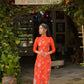 Red Flowers Pearls Ao Dai Set