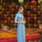 Blue Embroidery Moon Ao Dai Set