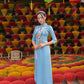 Blue Embroidery Moon Ao Dai Set
