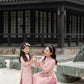 Mom and Daughter Blush Embroidery Matching Ao Dai Set (Hot Pink Pants)