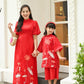 Mom and Daughter Puffy Sleeve Red Lotus Ao Dai Set