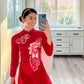 Red Embroidery Lotus Ao Dai Set