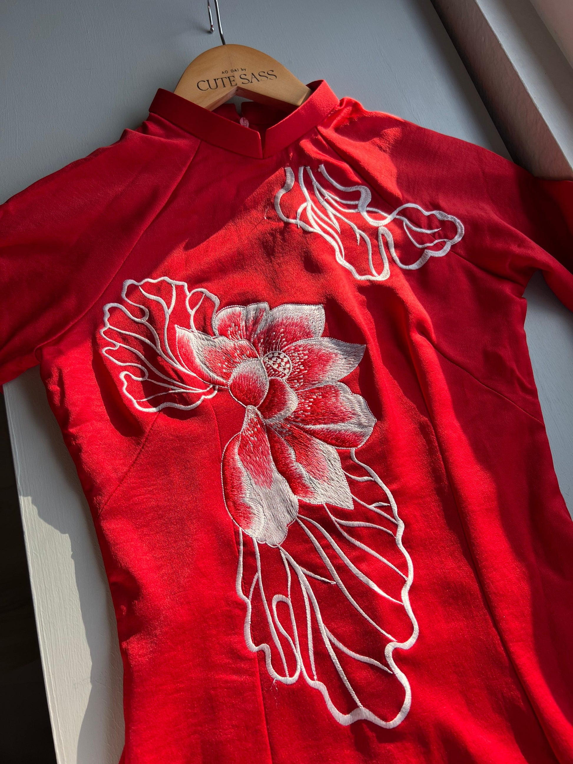 Red Embroidery Lotus Ao Dai Set