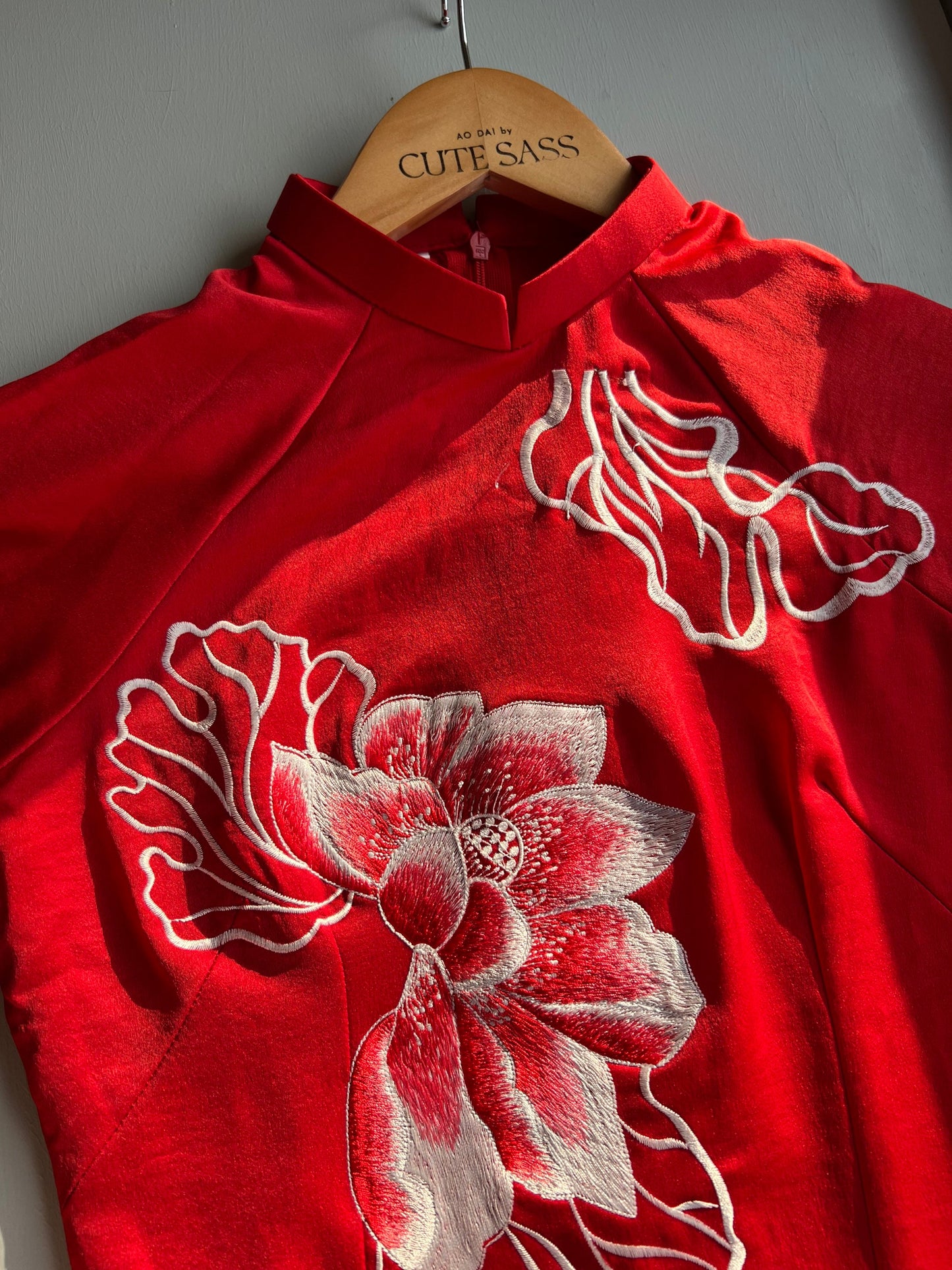 Red Embroidery Lotus Ao Dai Set