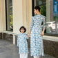 Mom and Daughter Blue Chiffon Puffy Sleeve Matching Ao Dai Set