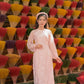 Pink Pearl Puffy Long Sleeve Ao Dai Set