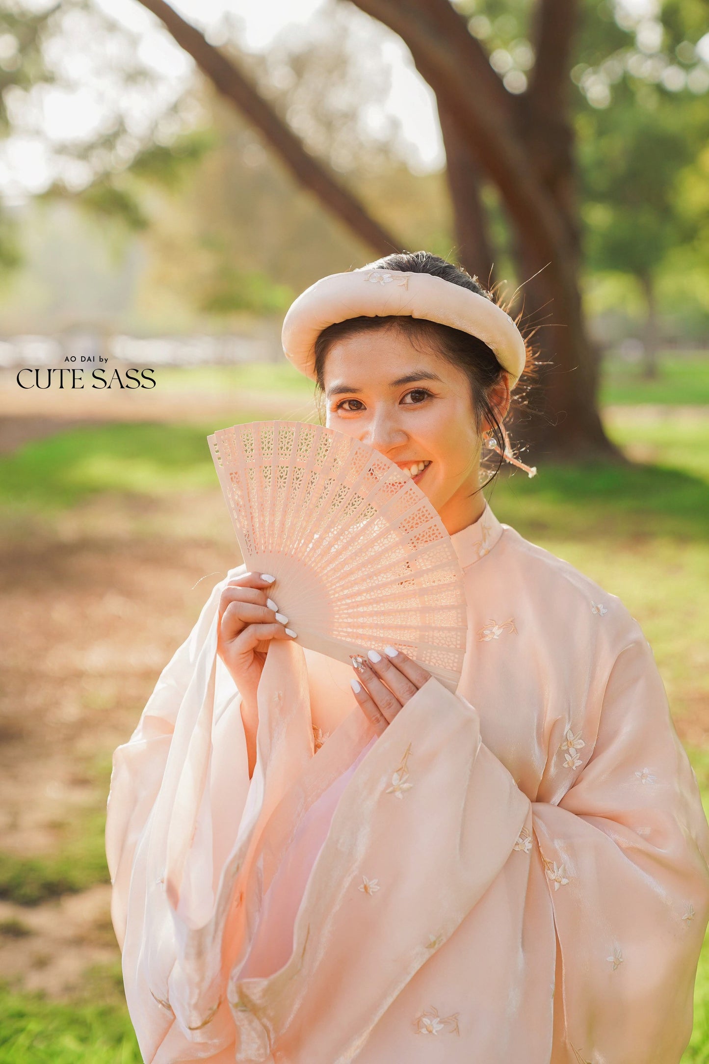 Áo Tấc - Embroidery Peach (Top and Headband, No Pants)