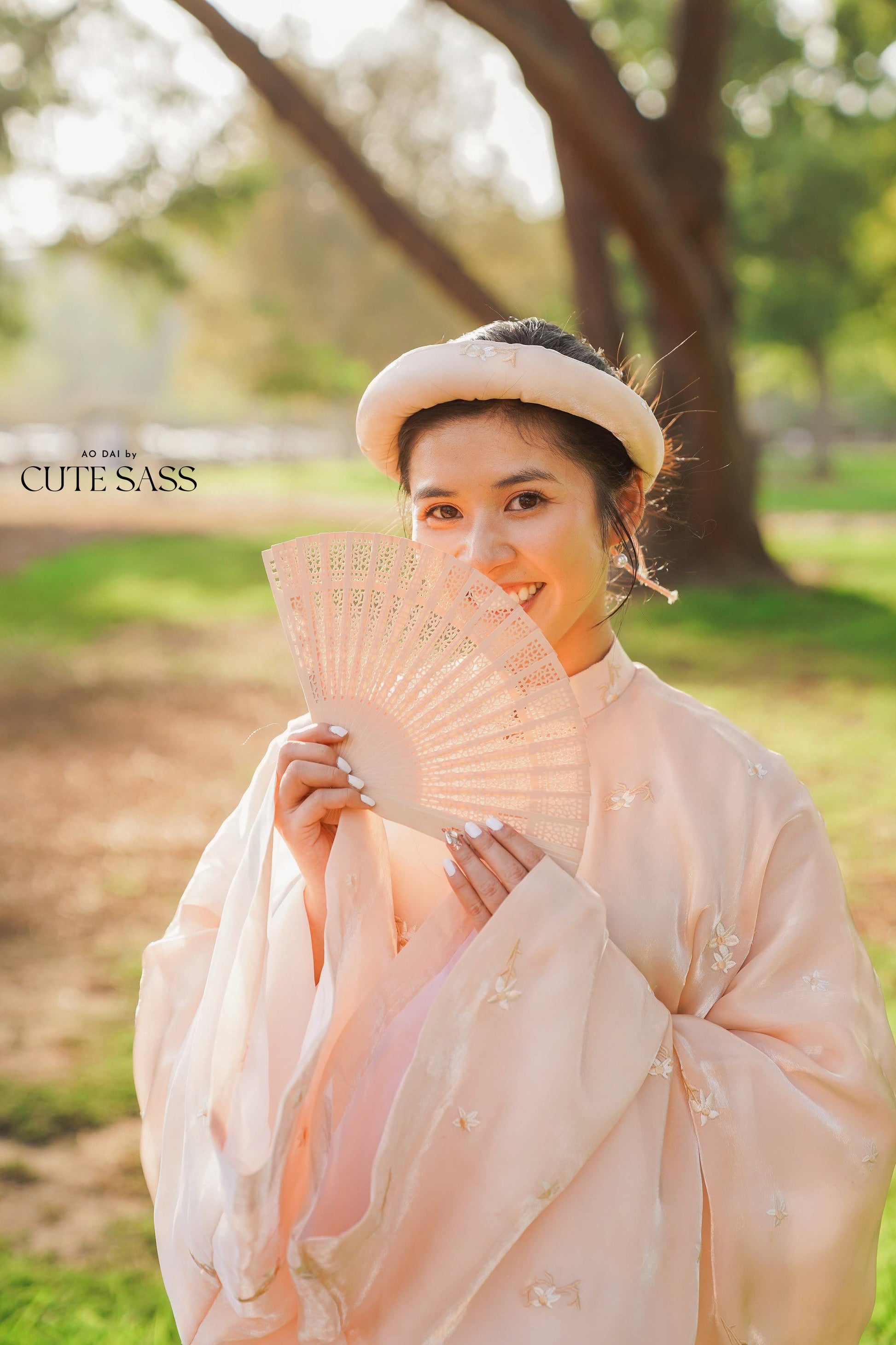 Áo Tấc - Embroidery Peach (Top and Headband, No Pants)