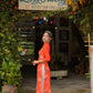 Red Flowers Pearls Ao Dai Set