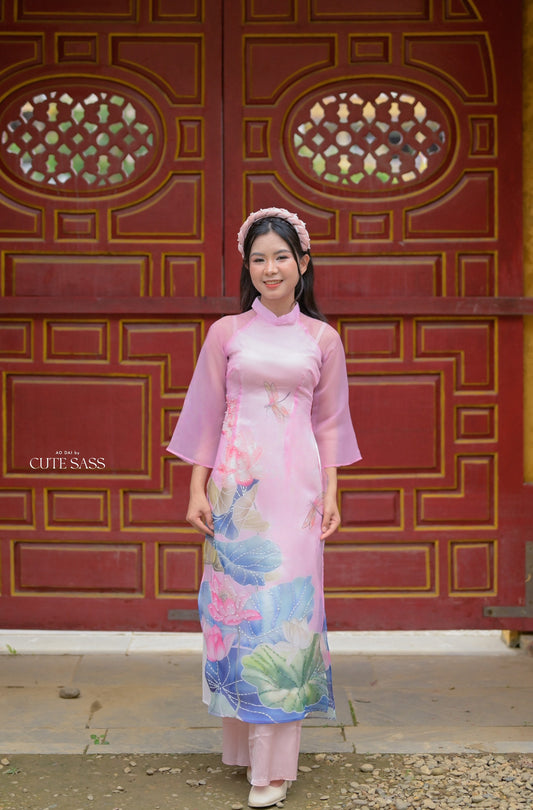 Pastel Lavender Sparkle Lotus Ao Dai Set