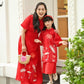 Mom and Daughter Puffy Sleeve Red Lotus Ao Dai Set