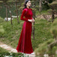 Red Velvet Pearl Ao Dai Top Only (No Pants)