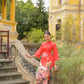 Red Sparkle Lotus & Crane Ao Dai Set