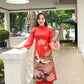 Red Sparkle Lotus & Crane Ao Dai Set