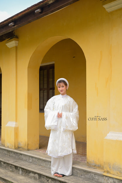 Áo Tấc - Embroidery White (Top and Headband, No Pants)