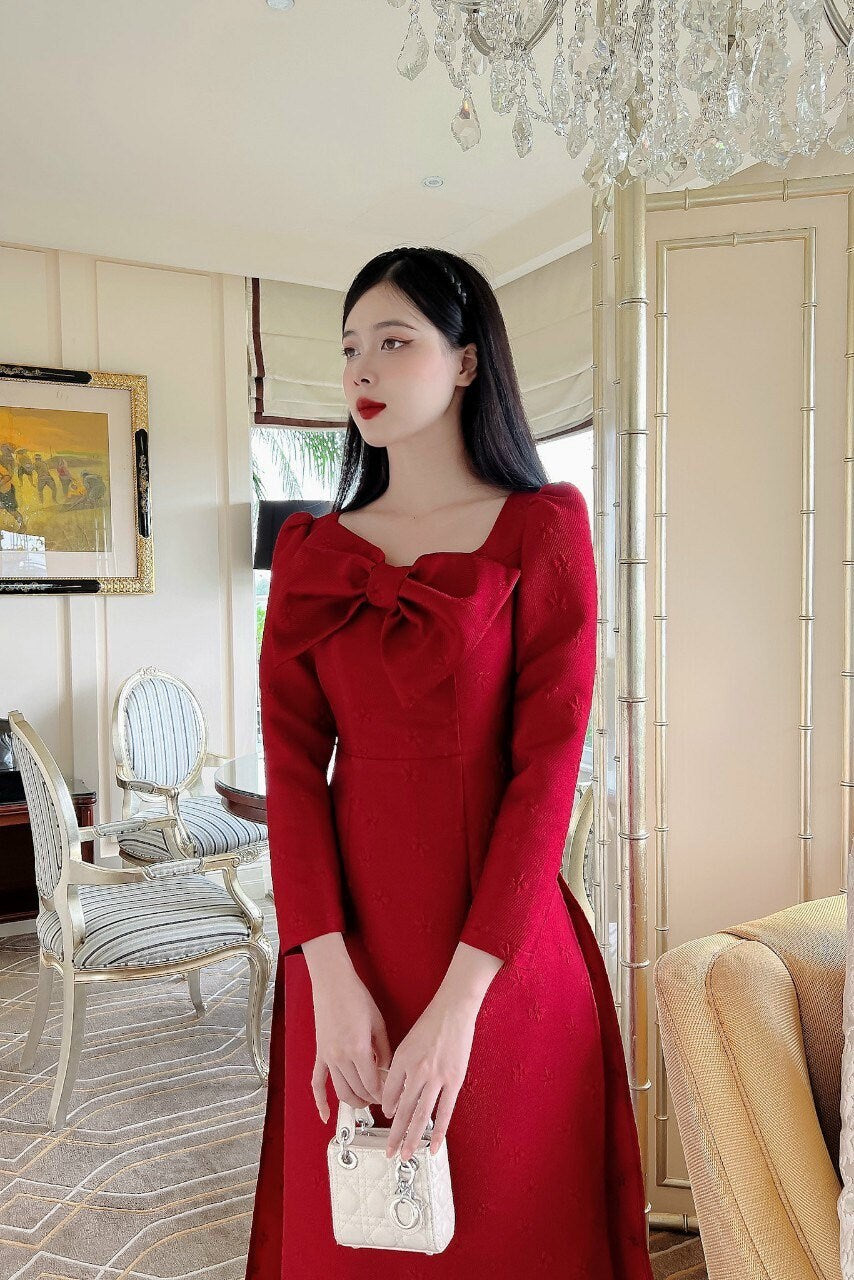 Red Bow Gam Ao Dai Set
