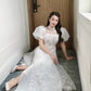 White Puffy Sleeve Sparkle Ao Dai Set | Pre-made Modernized Vietnamese Ao Dai| Ao Dai with Pants| Lunar New Year| Ao Dai Cach Tan