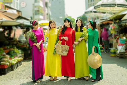 Shifted Traditional Gam Ao Dai Set | Pre-made Vietnamese Ao Dai| Women Ao Dai with Pants | Lunar New Year| Ao Dai Truyen Thong