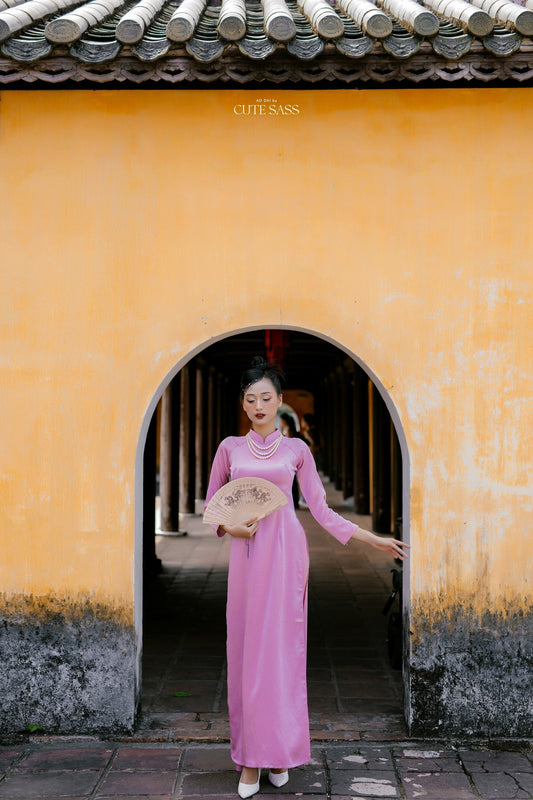 Pink Hai Da Silk Plain Ao Dai Set | Pre-made Traditional Vietnamese Ao Dai| Lunar New Year| Ao Dai Truyen Thong|Women Ao Dai with Pants