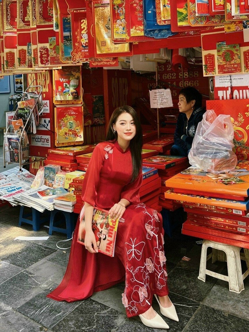 Red Embroidery Butterfly Ao Dai Set | Pre-made Modernized Vietnamese Ao Dai | Women Ao Dai with Pants | Lunar New Year| Ao Dai Cach Tan