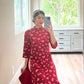 Red Mini Flower Ao Dai Top Only (NO PANTS) | Pre-made Modernized Vietnamese Ao Dai| Women Ao Dai | Lunar New Year| Ao Dai Cach Tan