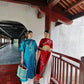 Shifted Embroidery Prussian Blue/Red Ao Dai Set |Pre-made Vietnamese Ao Dai|Women Ao Dai with Pants |Lunar New Year| Ao Dai Truyen Thong| H3