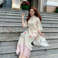 Shifted Cream Chiffon Ao Dai Set | Pre-made Modernized Vietnamese Ao Dai