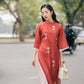 Shifted Red Double Sleeve Chiffon Ao Dai Set | Pre-made Modernized Vietnamese Ao Dai