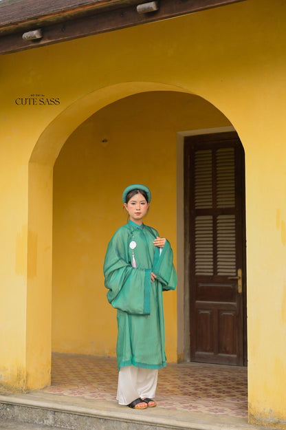 Áo Tấc - Green (Top and Headband, No Pants) | Ao Tac | Áo Ngũ Thân Tay Thụng | Ao Dai Truyen Thong | Pre-made Vietnamese Viet Phuc