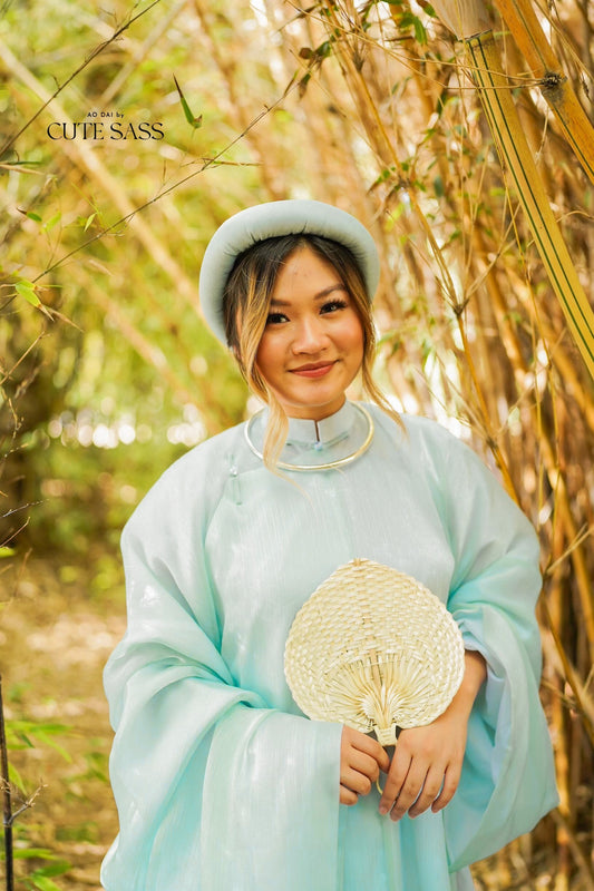 Áo Tấc - Mint Blue (Top and Headband, No Pants) | Ao Tac | Áo Ngũ Thân Tay Thụng | Ao Dai Truyen Thong | Pre-made Vietnamese Viet Phuc
