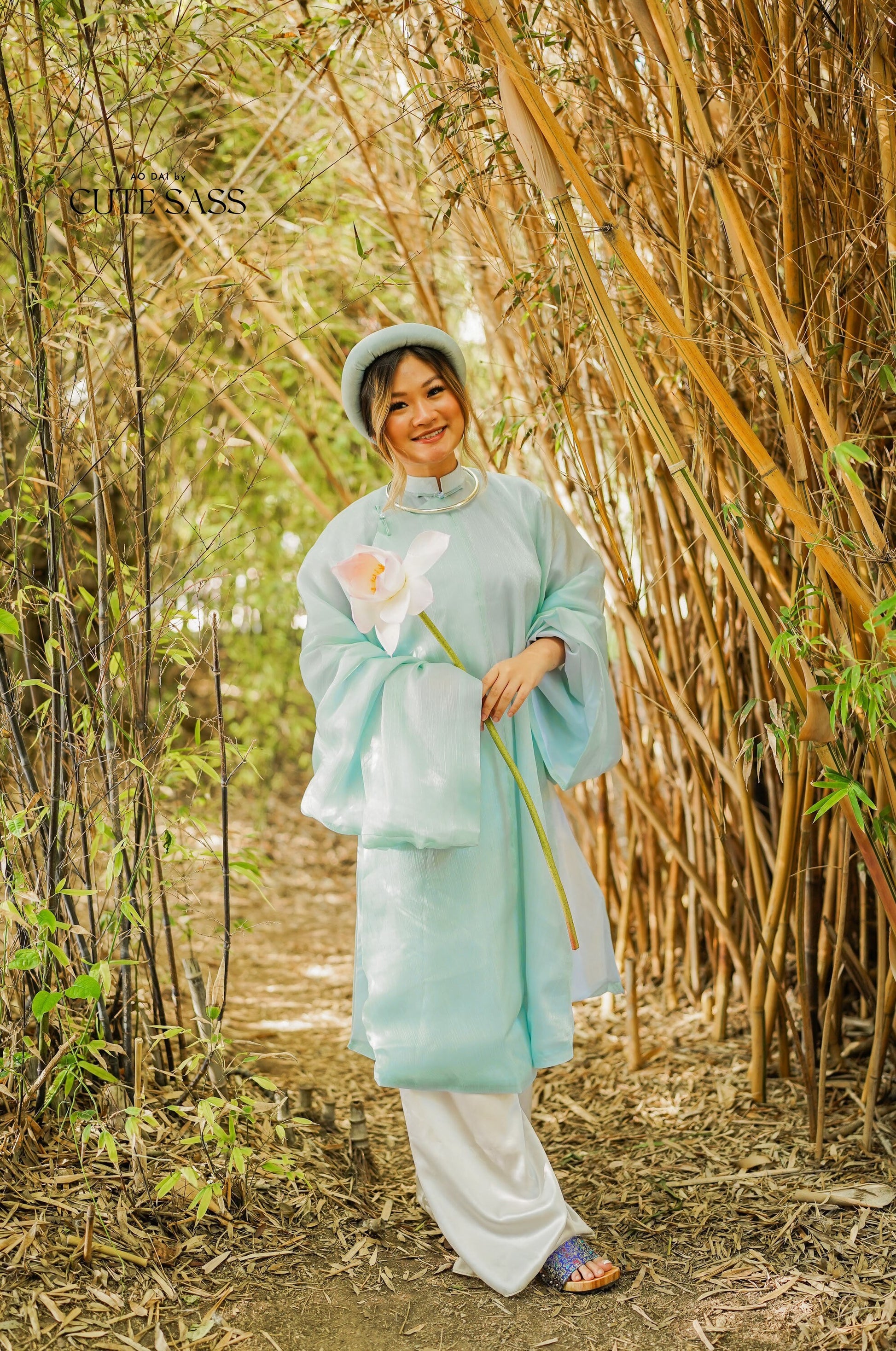 Áo Tấc - Mint Blue (Top and Headband, No Pants) | Ao Tac | Áo Ngũ Thân Tay Thụng | Ao Dai Truyen Thong | Pre-made Vietnamese Viet Phuc