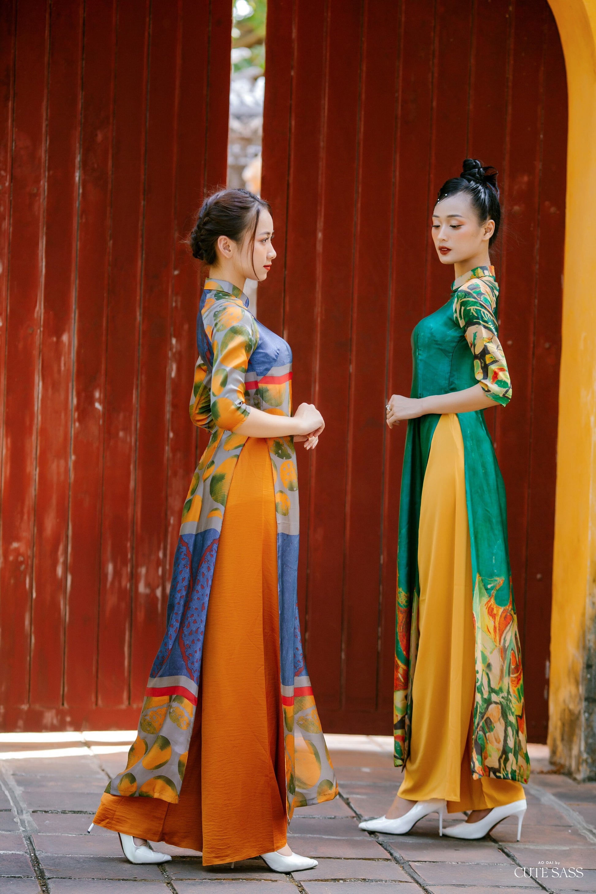 Vien Collection - Fire Element Ao Dai Set | Pre-made Traditional Women Ao Dai with Pants | Lunar New Year| Ao Dai Truyen Thong