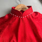 Plain Red Gam Silk with Pearls Ao Dai Set | Pre-made Traditional Vietnamese Ao Dai | Lunar New Year| Ao Dai Truyen Thong|Ao Dai with Pants