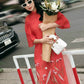 Shifted Red Chiffon Ao Dai Set