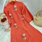 Shifted Red Double Sleeve Chiffon Ao Dai Set | Pre-made Modernized Vietnamese Ao Dai