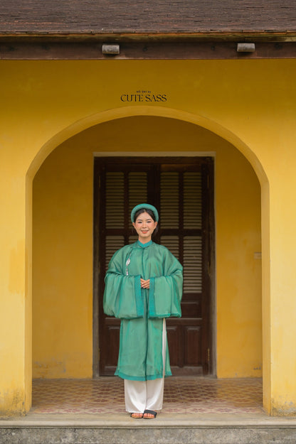 Áo Tấc - Green (Top and Headband, No Pants) | Ao Tac | Áo Ngũ Thân Tay Thụng | Ao Dai Truyen Thong | Pre-made Vietnamese Viet Phuc