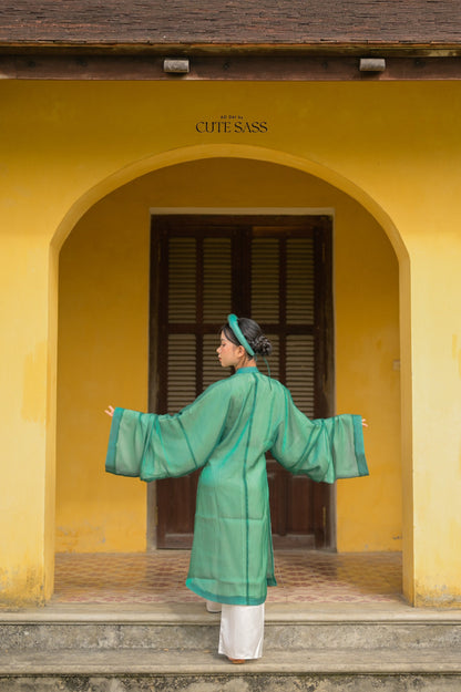 Áo Tấc - Green (Top and Headband, No Pants) | Ao Tac | Áo Ngũ Thân Tay Thụng | Ao Dai Truyen Thong | Pre-made Vietnamese Viet Phuc