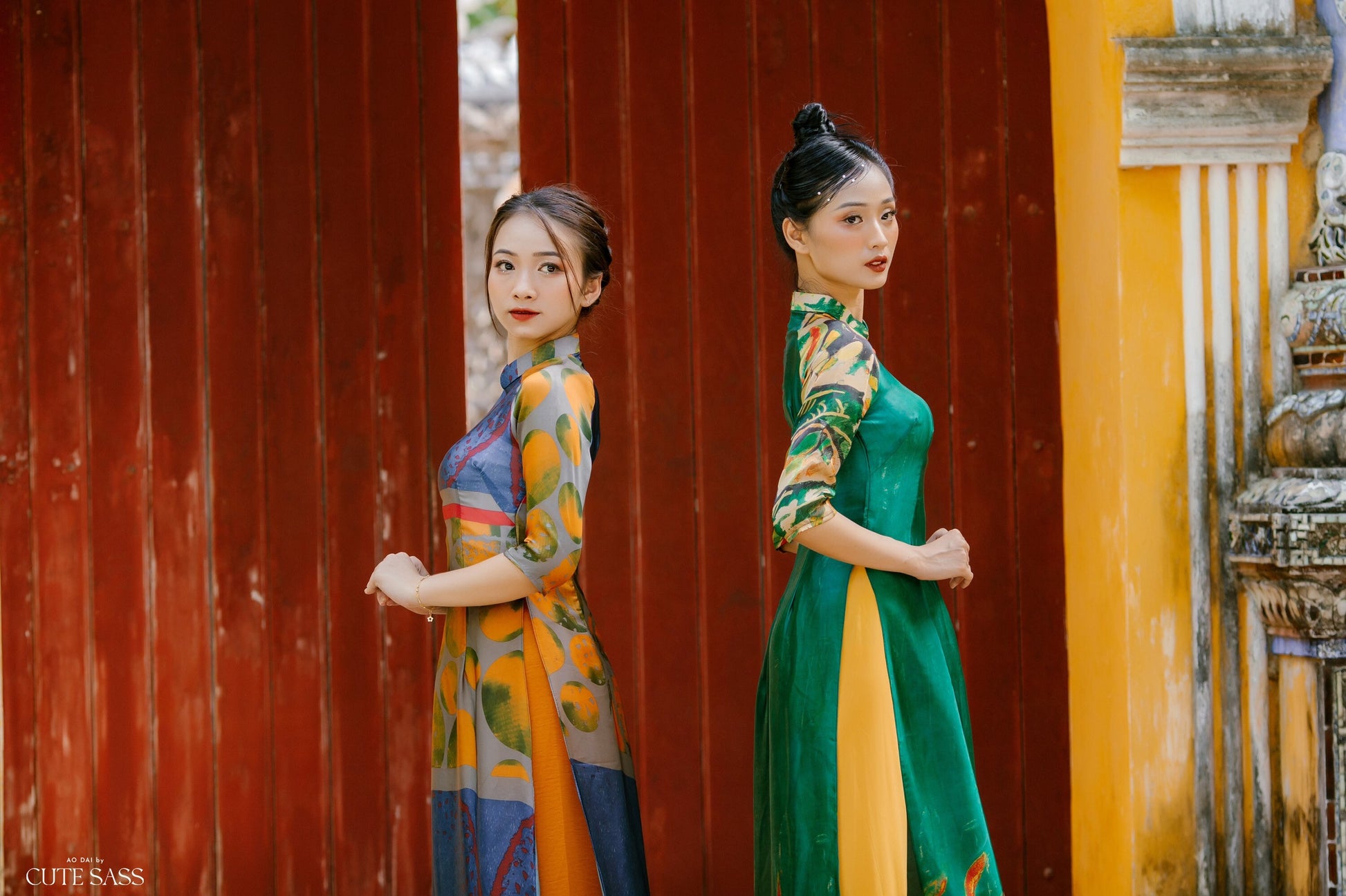 Vien Collection - Fruit Element Ao Dai Set | Pre-made Traditional Women Ao Dai with Pants | Lunar New Year| Ao Dai Truyen Thong