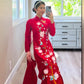 Red Embroidery 3D Sparrow Branches Ao Dai Set | Pre-made Modernized Vietnamese Ao Dai | Women Ao Dai with Pants | Lunar New Year|A2